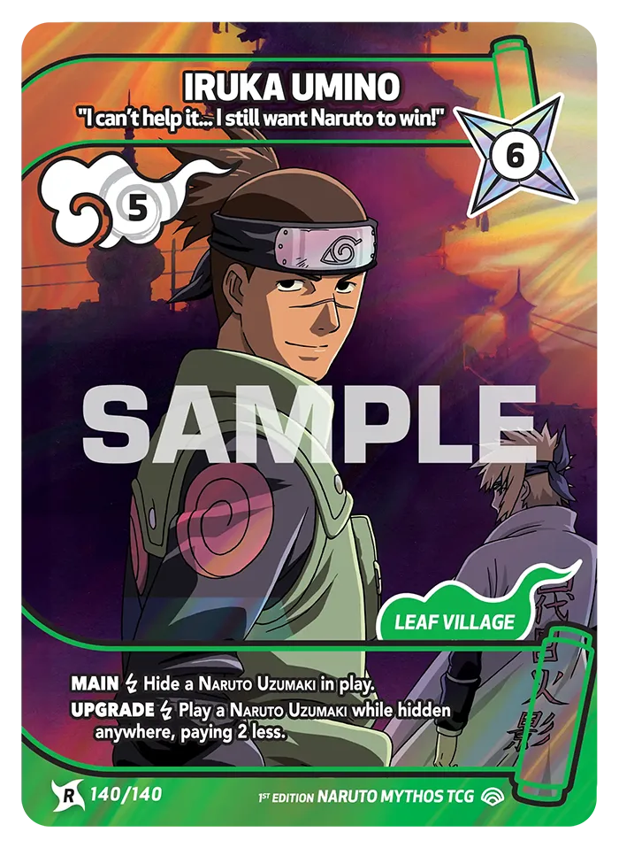 Carte Naruto Mythos Iruka Umino " I can't help it. .. I still want Naruto to win!" 140/140 Rare Standard Shinobi Shiren 2ème Chapitre Neuf EN LorenZone