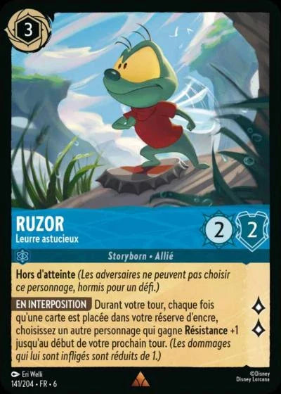 Carte Lorcana - Disney Ruzor, Leurre astucieux 141/204 Rare  Chapitre 06 La Mer Azurite AZS Neuf FR LorenZone