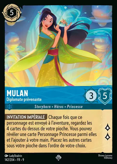 Carte Lorcana - Disney Mulan, Diplomate prévenante 142/204 Chapitre 09 Fabuleux FAB Neuf FR LorenZone