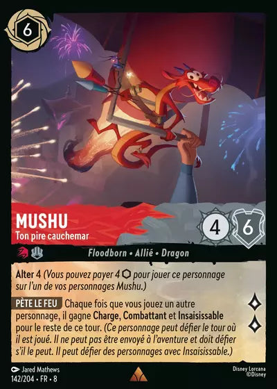 Carte Lorcana - Disney Mushu, Ton pire cauchemar 142/204 Rare JAFed Mathews Chapitre 08 Le Règne de Jafar ROJ Neuf FR LorenZone