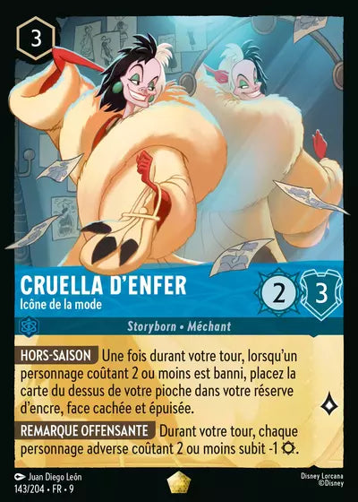 Carte Lorcana - Disney Cruella d'Enfer, Icône de la mode 143/204 Chapitre 09 Fabuleux FAB Neuf FR LorenZone