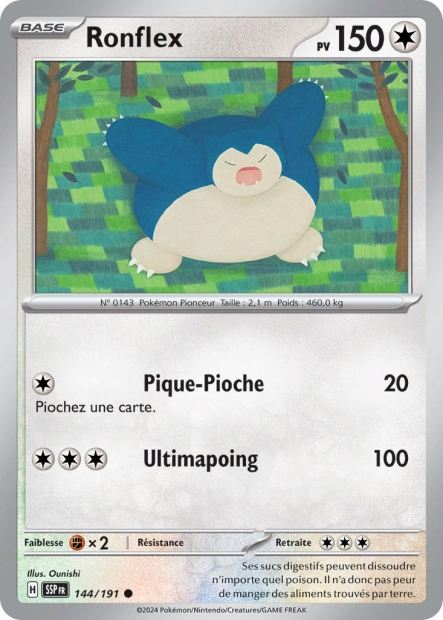 Carte Pokémon Ronflex 144/191 SSP Étincelles Déferlantes EV08 Neuf FR LorenZone