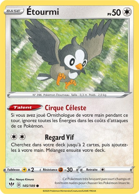 Carte Pokémon Etourmi 145/189 SWSH3 Ténèbres Embrasées EB03 Neuf FR LorenZone
