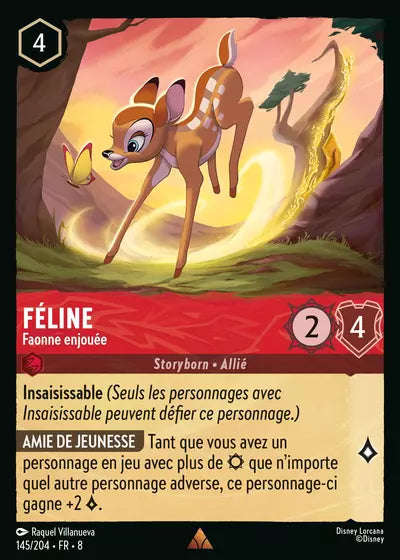 Carte Lorcana - Disney Féline, Faonne enjouée 145/204 Rare Raquel Villanueva Chapitre 08 Le Règne de Jafar ROJ Neuf FR LorenZone