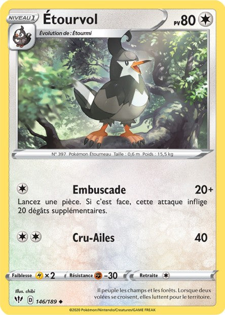 Carte Pokémon Etourvol 146/189 SWSH3 Ténèbres Embrasées EB03 Neuf FR LorenZone