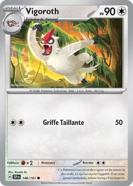 Carte Pokémon Vigoroth 146/191 SSP Étincelles Déferlantes EV08 Neuf FR LorenZone