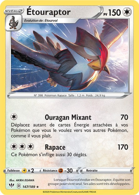 Carte Pokémon Etouraptor 147/189 SWSH3 Ténèbres Embrasées EB03 Neuf FR LorenZone