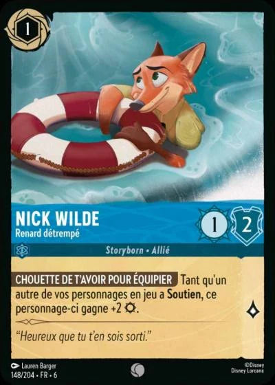 Carte Lorcana - Disney Nick Wilde, Renard détrempé 148/204 Commune  Chapitre 06 La Mer Azurite AZS Neuf FR LorenZone