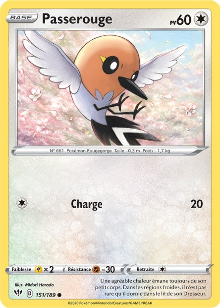 Carte Pokémon Passerouge 151/189 SWSH3 Ténèbres Embrasées EB03 Neuf FR LorenZone