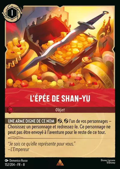 Carte Lorcana - Disney L'épée de Shan-Yu 152/204 Rare Domenico Russo Chapitre 08 Le Règne de Jafar ROJ Neuf FR LorenZone