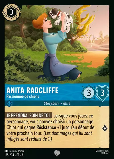 Carte Lorcana - Disney Anita Radcliffe, Passionnée de chiens 155/204 Commune Carmine Pucci Chapitre 08 Le Règne de Jafar ROJ Neuf FR LorenZone