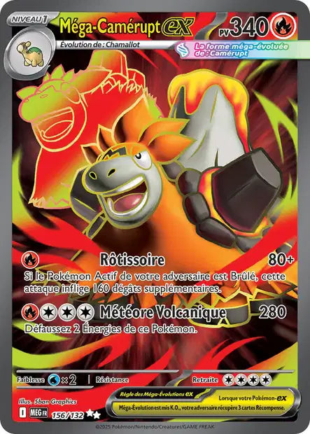 Carte Pokémon Méga-Camérupt EX 156/132 MEG Méga-Évolution ME01 Neuf FR LorenZone