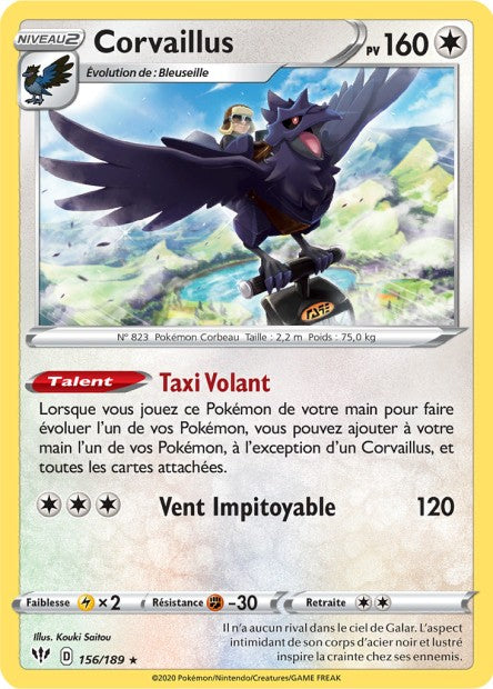 Carte Pokémon Corvaillus 156/189 SWSH3 Ténèbres Embrasées EB03 Neuf FR LorenZone