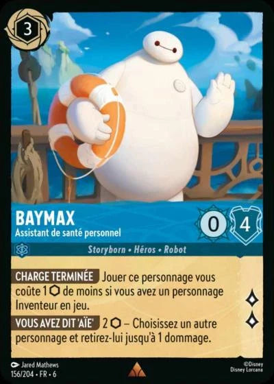 Carte Lorcana - Disney Baymax, Assistant de santé personnel 156/204 Rare  Chapitre 06 La Mer Azurite AZS Neuf FR LorenZone