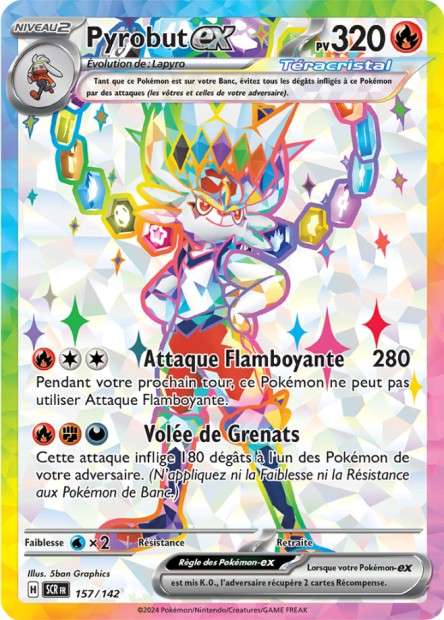 Carte Pokémon Pyrobut EX 157/142 SCR Couronne Stellaire EV07 Neuf FR LorenZone