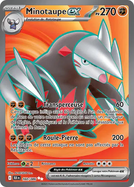 Carte Pokémon Minotaupe EX 160/086 BLK Foudre Noire EV10_5 Neuf FR LorenZone