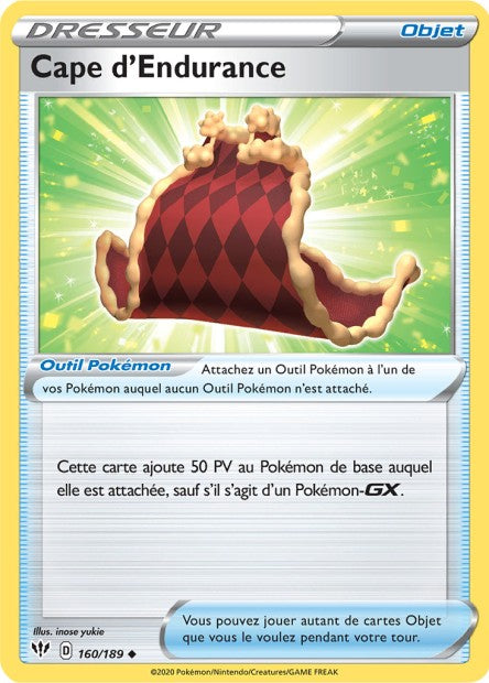 Carte Pokémon Cape d'Endurance 160/189 SWSH3 Ténèbres Embrasées EB03 Neuf FR LorenZone