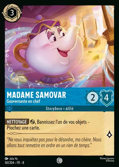 Carte Lorcana - Disney Madame Samovar, Gouvernante en chef 161/204 Commune Julie Vu Chapitre 08 Le Règne de Jafar ROJ Neuf FR LorenZone