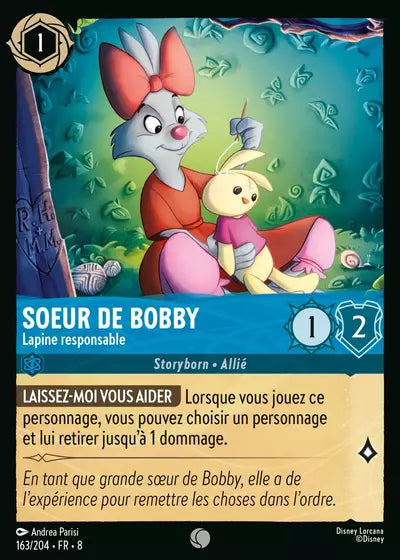 Carte Lorcana - Disney Soeur de Bobby, Lapine responsable 163/204 Commune Andrea Parisi Chapitre 08 Le Règne de Jafar ROJ Neuf FR LorenZone