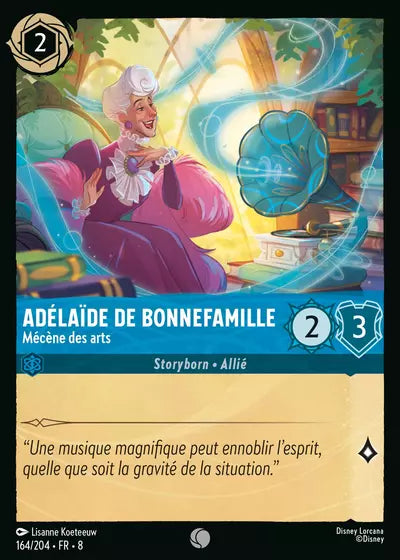 Carte Lorcana - Disney Adelaïde De Bonnefamille, Mécène des arts 164/204 Commune Lisanne Koeteeuw Chapitre 08 Le Règne de Jafar ROJ Neuf FR LorenZone