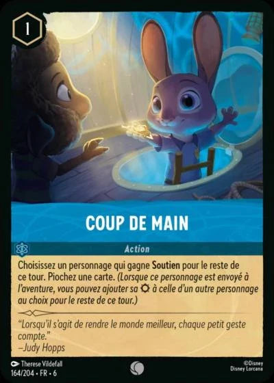 Carte Lorcana - Disney Coup de main 164/204 Commune  Chapitre 06 La Mer Azurite AZS Neuf FR LorenZone