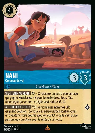 Carte Lorcana - Disney Nani, Cerveau du vol 165/204 Rare Alex Accorsi Chapitre 08 Le Règne de Jafar ROJ Neuf FR LorenZone