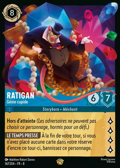 Carte Lorcana - Disney Ratigan, Génie cupide 167/204 Légendaire Matthew Robert Davies Chapitre 08 Le Règne de Jafar ROJ Neuf FR LorenZone
