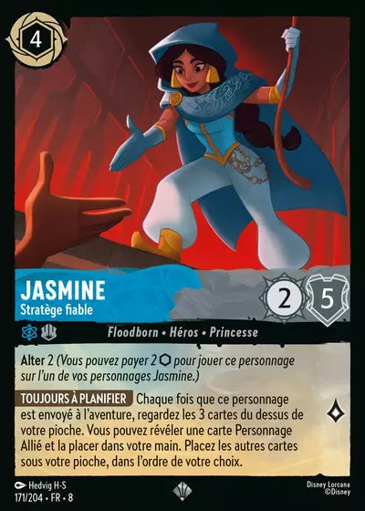 Carte Lorcana - Disney Jasmine, Stratège fiable 171/204 Super Rare Hedvig H-S Chapitre 08 Le Règne de Jafar ROJ Neuf FR LorenZone