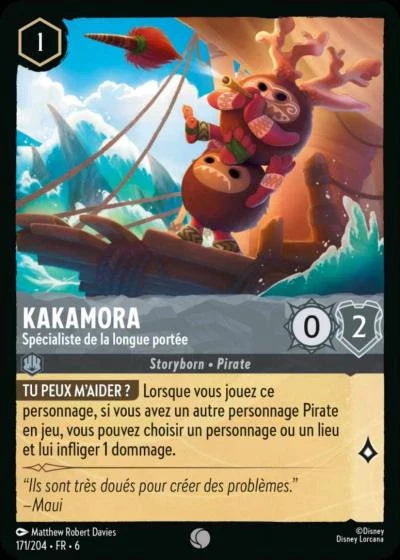 Carte Lorcana - Disney Kakamora, Spécialiste de la longue portée 171/204 Commune  Chapitre 06 La Mer Azurite AZS Neuf FR LorenZone