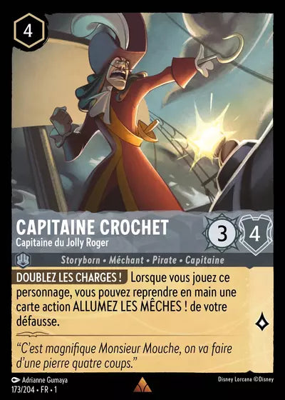 Carte Lorcana - Disney Capitaine Crochet, Capitaine du Jolly Roger 173/204 Chapitre 01 Premier Chapitre FC Neuf FR LorenZone