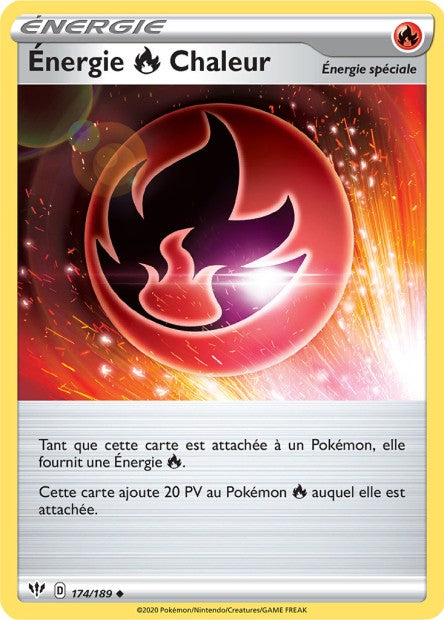 Carte Pokémon Énergie Feu Chaleur 174/189 SWSH3 Ténèbres Embrasées EB03 Neuf FR LorenZone