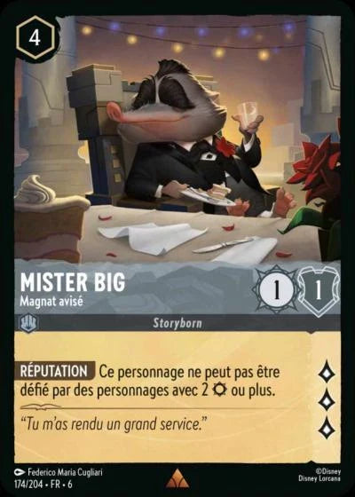Carte Lorcana - Disney Mister Big, Magnat avisé 174/204 Rare  Chapitre 06 La Mer Azurite AZS Neuf FR LorenZone