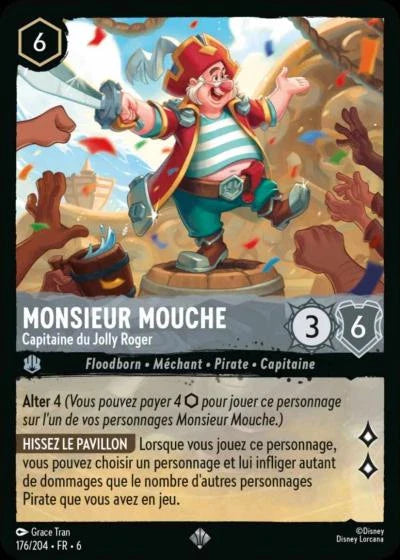 Carte Lorcana - Disney Monsieur Mouche, Capitaine du Jolly Roger 176/204 Super Rare  Chapitre 06 La Mer Azurite AZS Neuf FR LorenZone