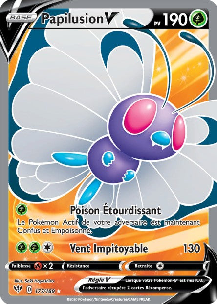 Carte Pokémon Papilusion V 177/189 SWSH3 Ténèbres Embrasées EB03 Neuf FR LorenZone