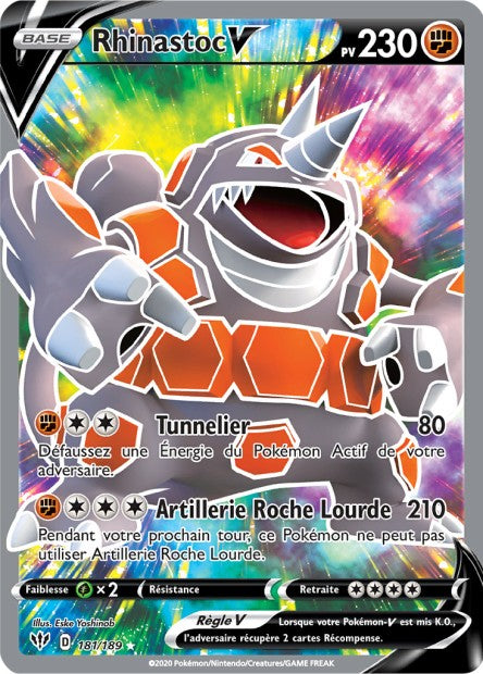Carte Pokémon Rhinastoc V 181/189 SWSH3 Ténèbres Embrasées EB03 Neuf FR LorenZone