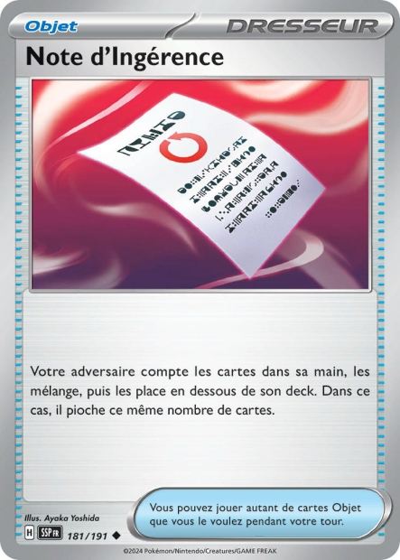 Carte Pokémon Note d'Ingérence 181/191 SSP Étincelles Déferlantes EV08 Neuf FR LorenZone