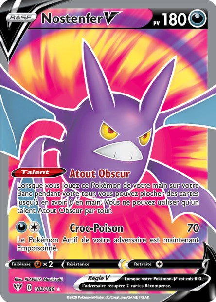 Carte Pokémon Nostenfer V 182/189 SWSH3 Ténèbres Embrasées EB03 Neuf FR LorenZone