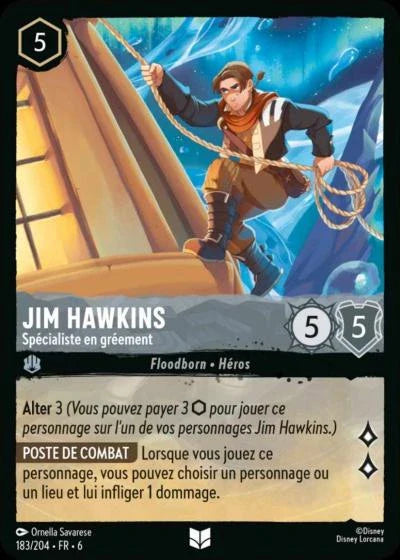 Carte Lorcana - Disney Jim Hawkins, Spécialiste en gréement 183/204 Peu Commune  Chapitre 06 La Mer Azurite AZS Neuf FR LorenZone