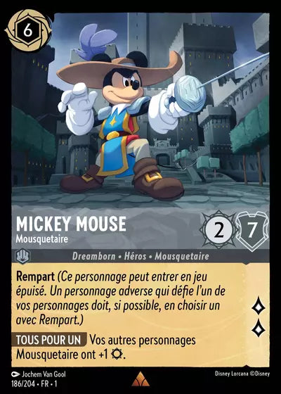 Carte Lorcana - Disney Mickey Mouse, Mousquetaire 186/204 Chapitre 01 Premier Chapitre FC Neuf FR LorenZone