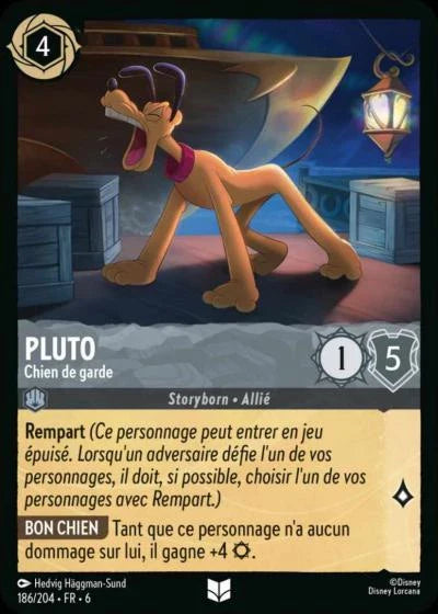 Carte Lorcana - Disney Pluto, Chien de garde 186/204 Peu Commune  Chapitre 06 La Mer Azurite AZS Neuf FR LorenZone