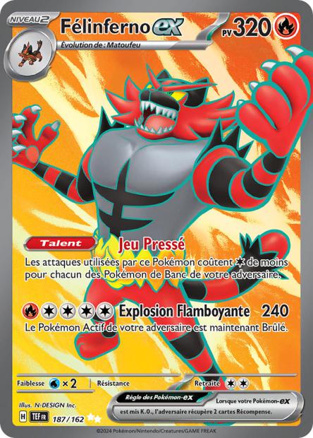 Carte Pokémon Félinferno EX 187/162 TEF Forces Temporelles EV05 Neuf FR LorenZone