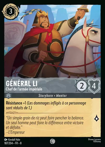 Carte Lorcana - Disney Général Li, Chef de l'armée impériale 187/204 Commune Kendall Hale Chapitre 08 Le Règne de Jafar ROJ Neuf FR LorenZone
