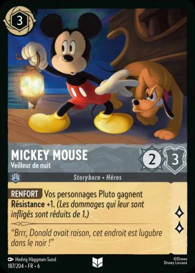 Carte Lorcana - Disney Mickey Mouse, Veilleur de nuit 187/204 Peu Commune  Chapitre 06 La Mer Azurite AZS Neuf FR LorenZone
