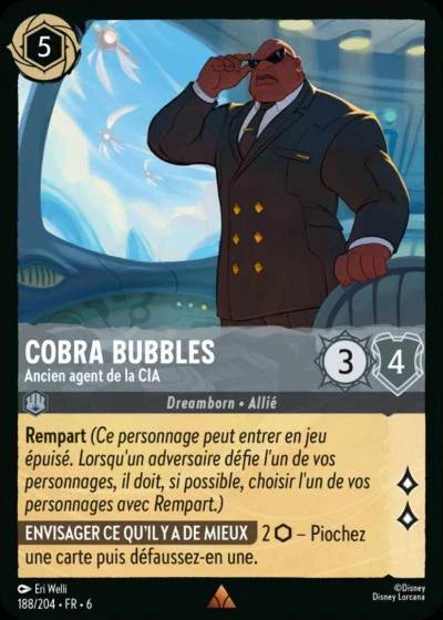 Carte Lorcana - Disney Cobra Bubbles, Ancien agent de la CIA 188/204 Rare  Chapitre 06 La Mer Azurite AZS Neuf FR LorenZone