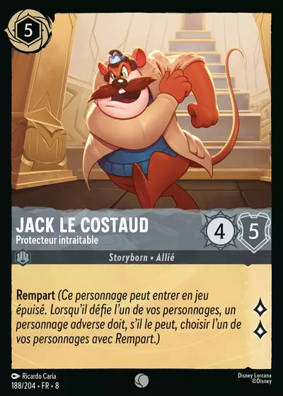 Carte Lorcana - Disney Jack le Costaud, Protecteur intraitable 188/204 Commune Ricardo Caria Chapitre 08 Le Règne de Jafar ROJ Neuf FR LorenZone