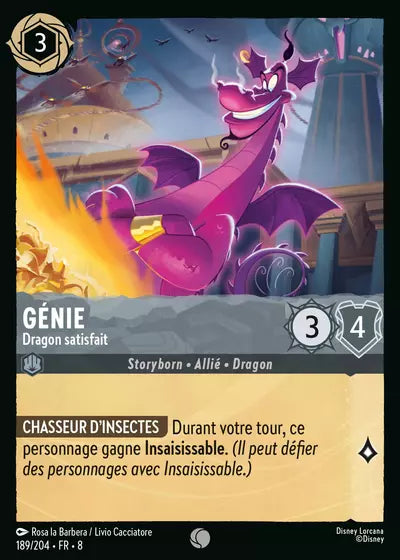 Carte Lorcana - Disney Génie, Dragon satisfait 189/204 Commune Rosa la Barbera Livio Cacciatore Chapitre 08 Le Règne de Jafar ROJ Neuf FR LorenZone