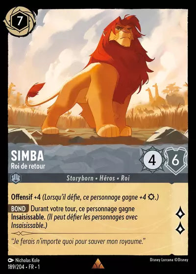 Carte Lorcana - Disney Simba, Roi de retour 189/204 Chapitre 01 Premier Chapitre FC Neuf FR LorenZone