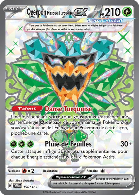 Carte Pokémon Ogerpon Masque Turquoise EX 190/167 TWM Mascarade Crépusculaire EV06 Neuf FR LorenZone