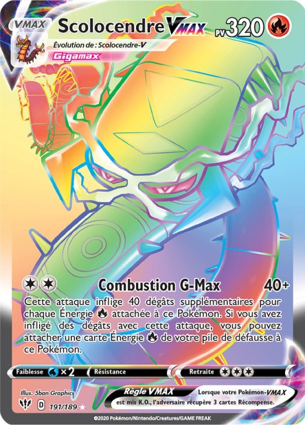 Carte Pokémon Scolocendre VMAX 191/189 SWSH3 Ténèbres Embrasées EB03 Neuf FR LorenZone
