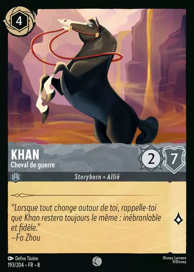 Carte Lorcana - Disney Khan, Cheval de guerre 193/204 Commune Defne Tözüm Chapitre 08 Le Règne de Jafar ROJ Neuf FR LorenZone
